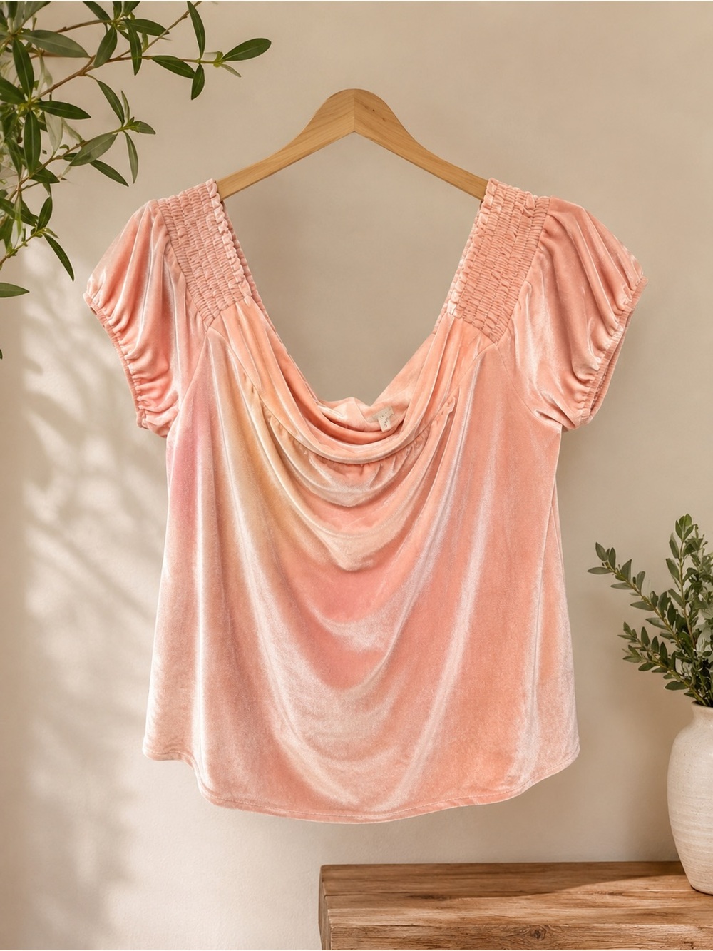 Hinge Blush Pink Velvet Blouse | Women’s XL